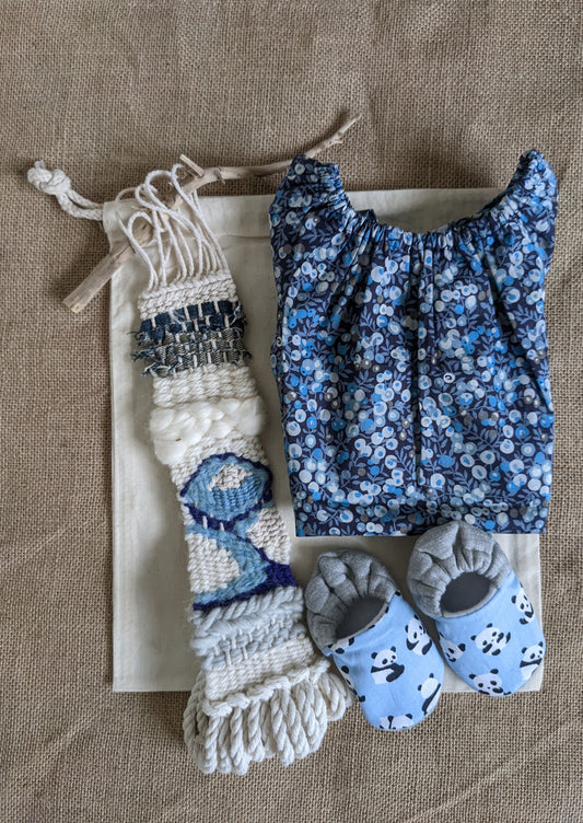 Baby Gift Bag - Handmade dress, slippers and wall hanging