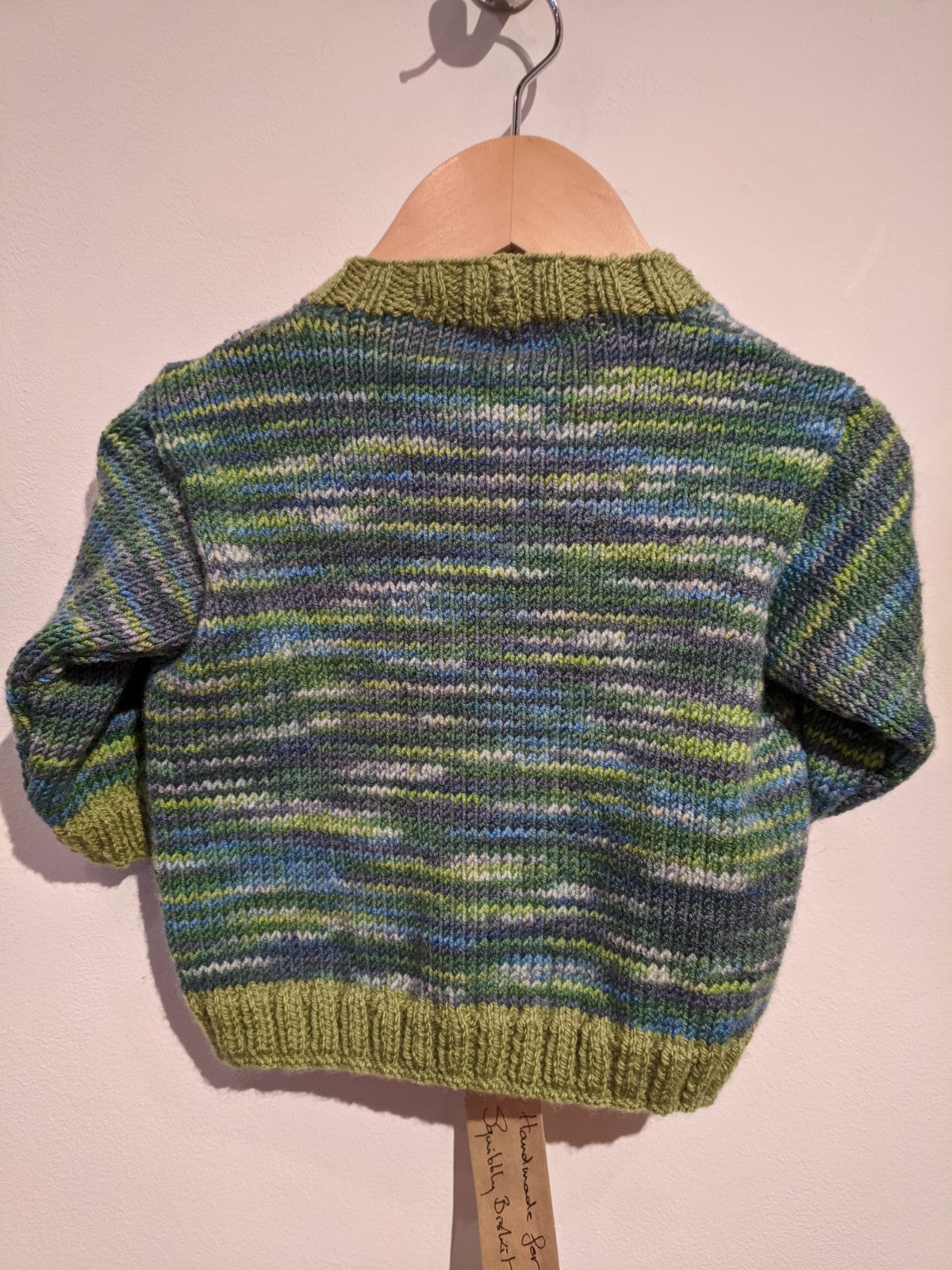 Blue green hand knitted cardigan
