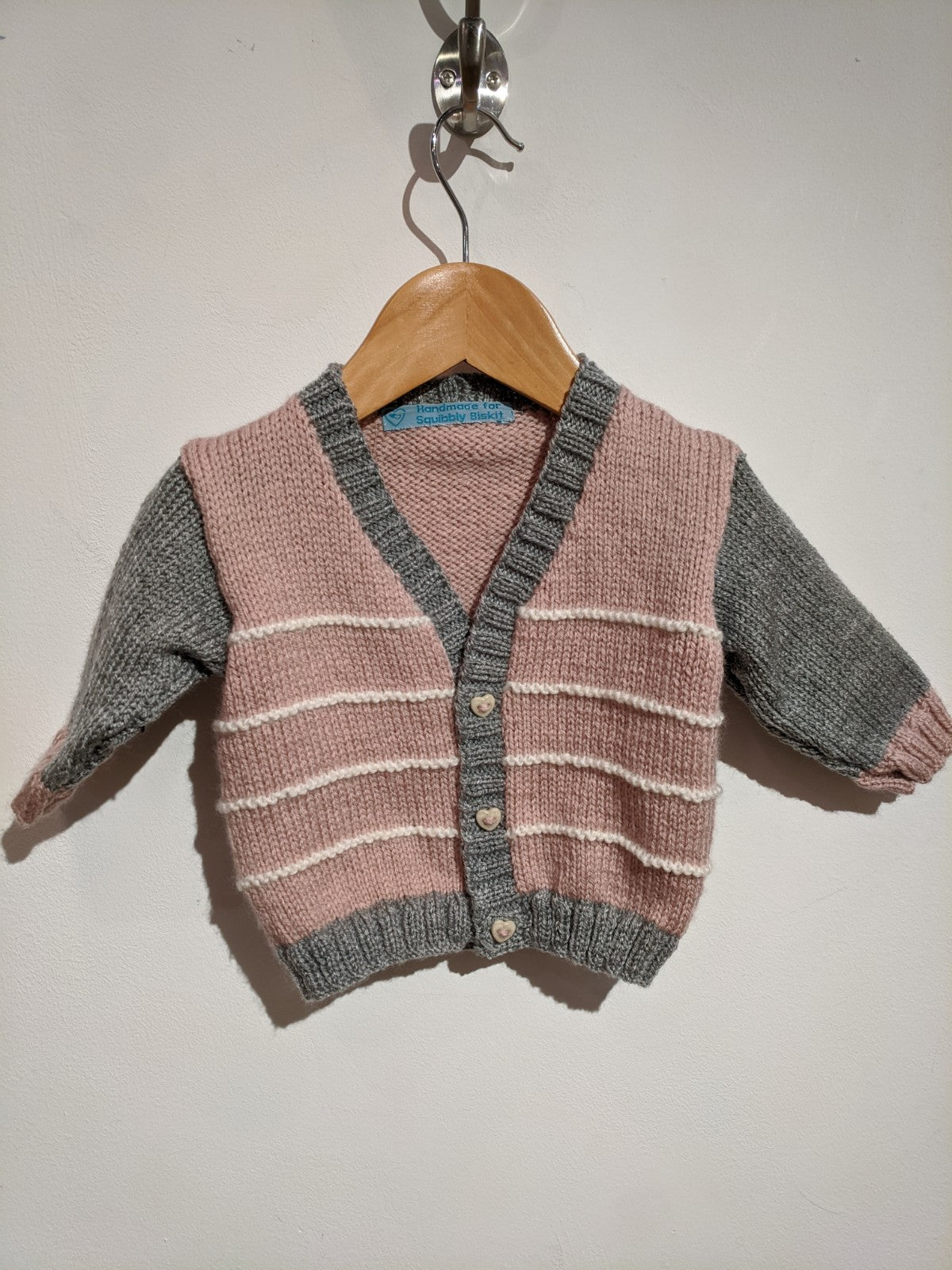 Dusky pink hand knitted cardigan