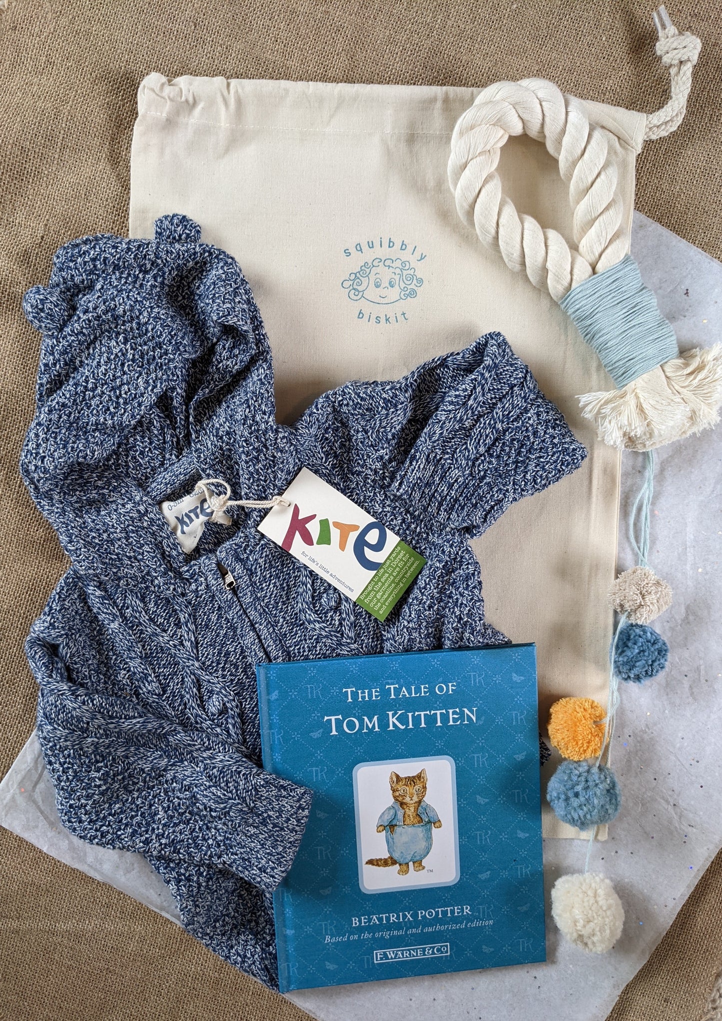 Baby Gift Bag - Cardigan, rope wall hanging and baby book
